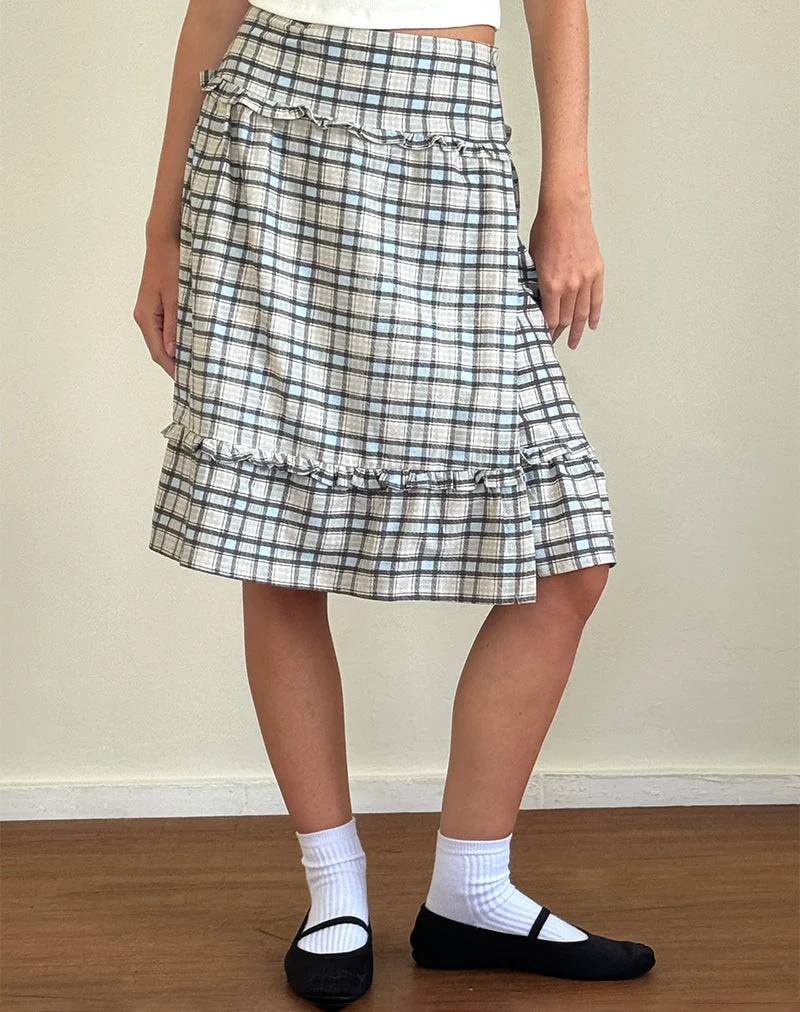 Kasya Midirock aus pastellblauem Schottenkaro