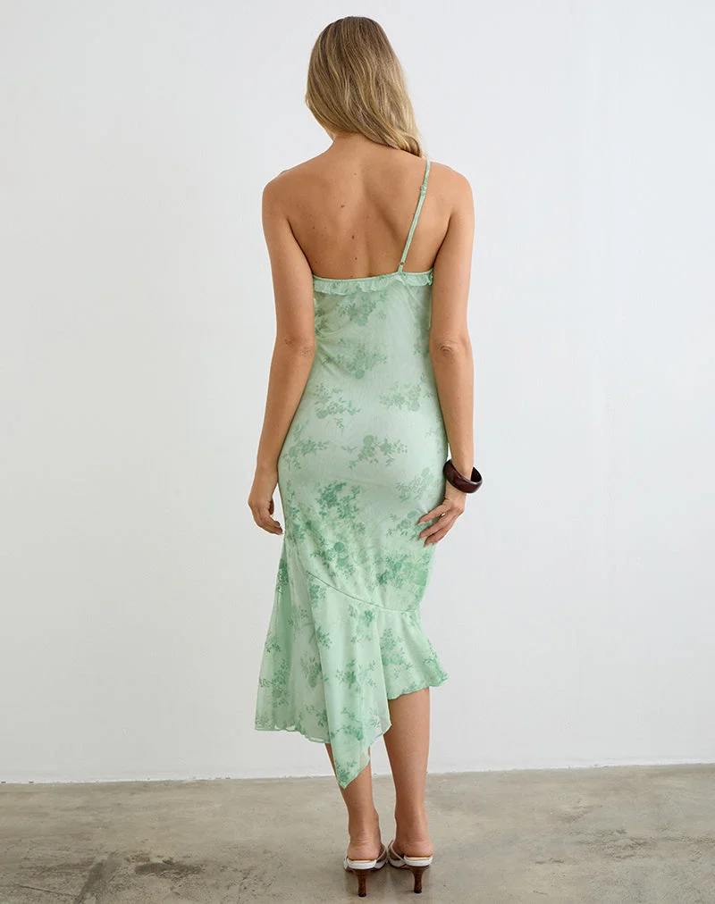 Mumun asymmetrisches Midi-Kleid mit einem Träger in Türkis