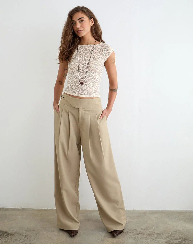Berdine-Hose mit weitem Bein in Tailoring Beige