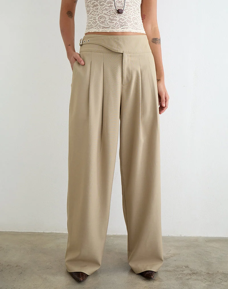 Berdine-Hose mit weitem Bein in Tailoring Beige