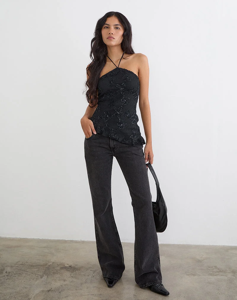 Argeila Halter-Top aus Pailletten-Strick, schwarz