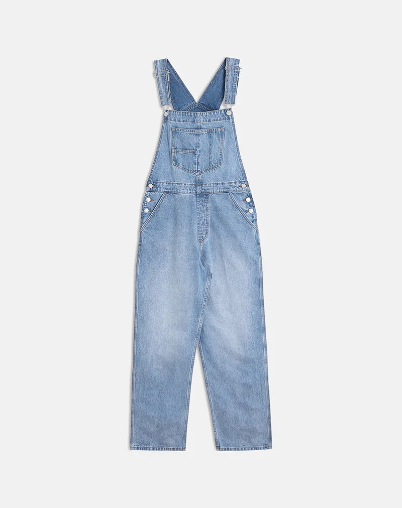 Jeans-Latzhose in leuchtendem Blau, gebraucht