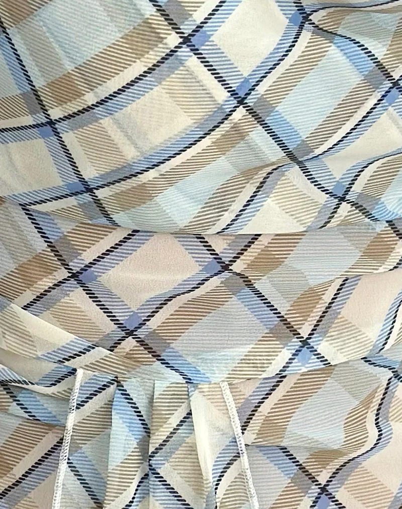 Maida-Oberteil aus Chiffon mit Vintage-Karomuster in Blau