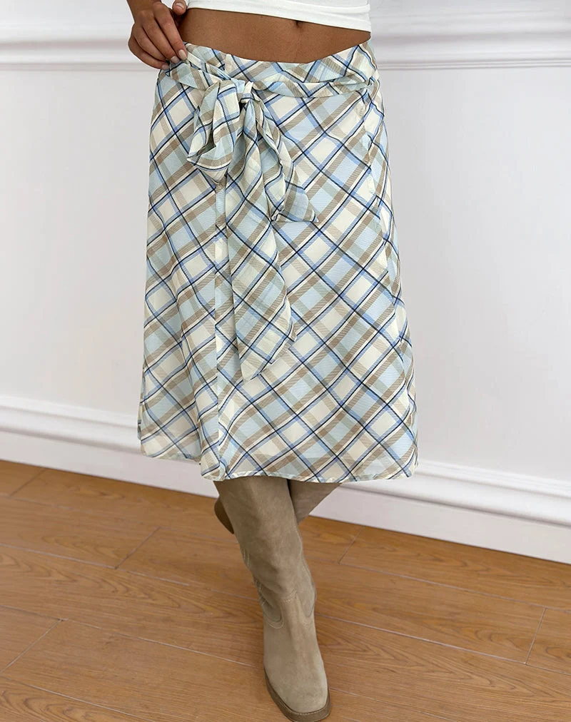 Kamili Midirock aus Chiffon mit Vintage-Karomuster in Blau