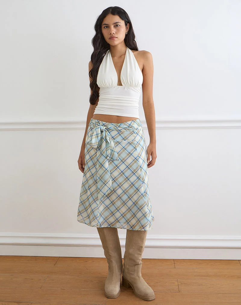 Kamili Midirock aus Chiffon mit Vintage-Karomuster in Blau