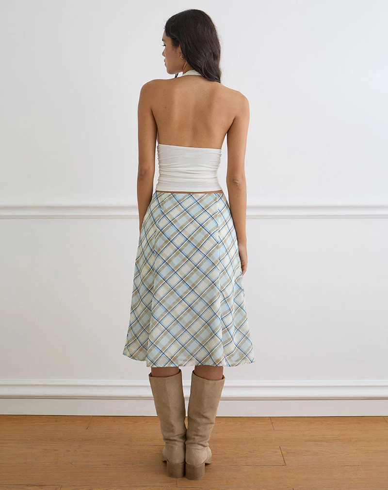 Kamili Midirock aus Chiffon mit Vintage-Karomuster in Blau