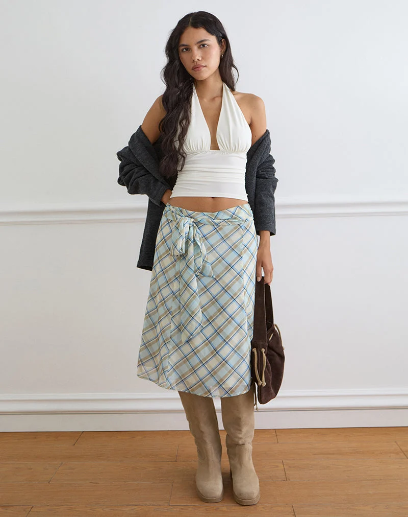 Kamili Midirock aus Chiffon mit Vintage-Karomuster in Blau