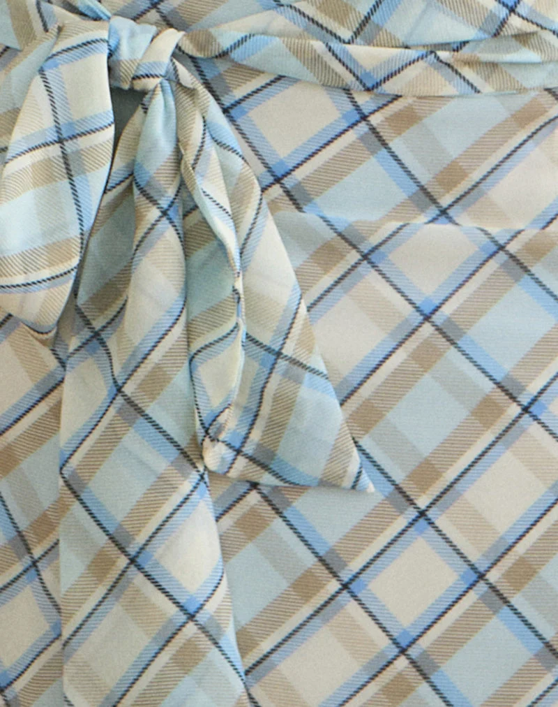 Kamili Midirock aus Chiffon mit Vintage-Karomuster in Blau