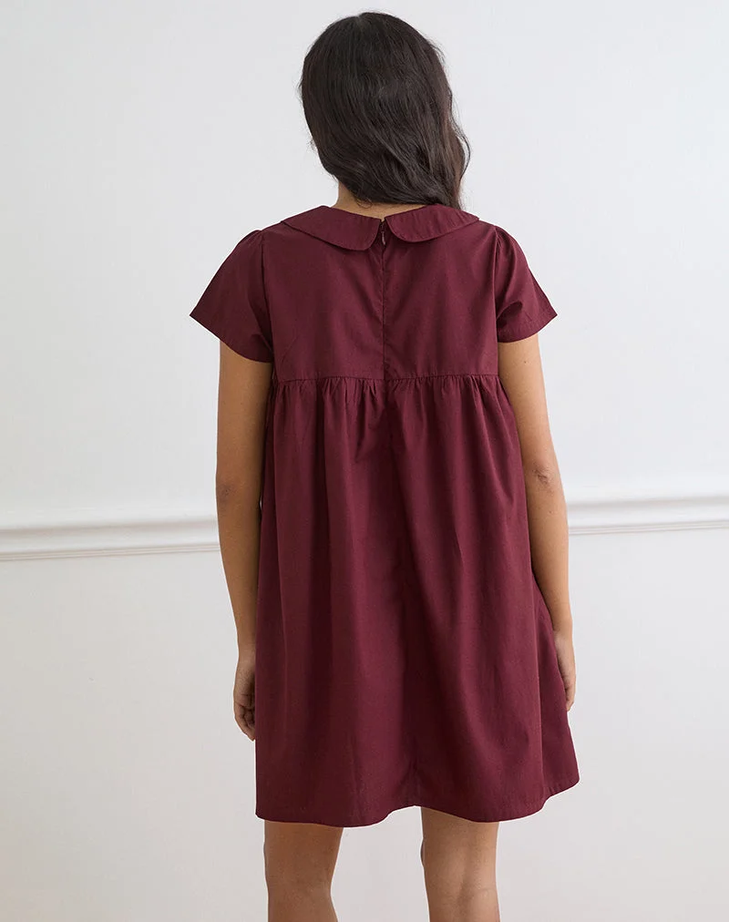 Imiraty Babydoll-Minikleid aus Popeline in Bordeauxrot