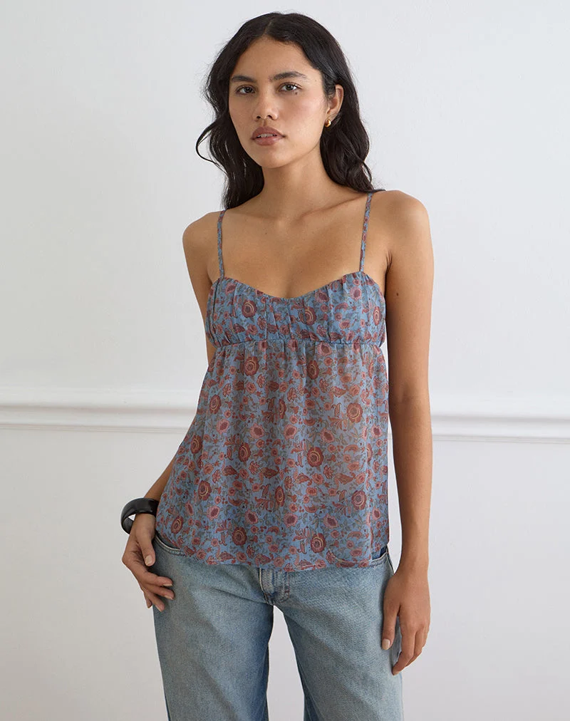Camden Cami-Top aus Chiffon in der Farbe „Shadow Blossom Blue“