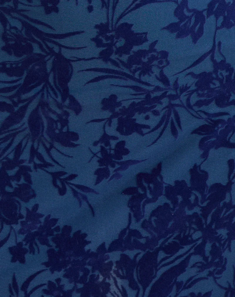 Bindara-Minikleid in Marineblau mit „Midnight Leaf“-Flockmuster
