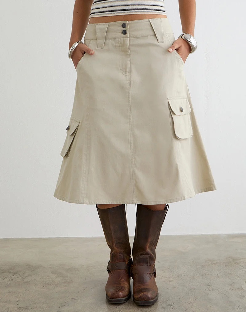Rovie Utility Cargo-Schürze aus Baumwoll-Twill in der Farbe „Latte“