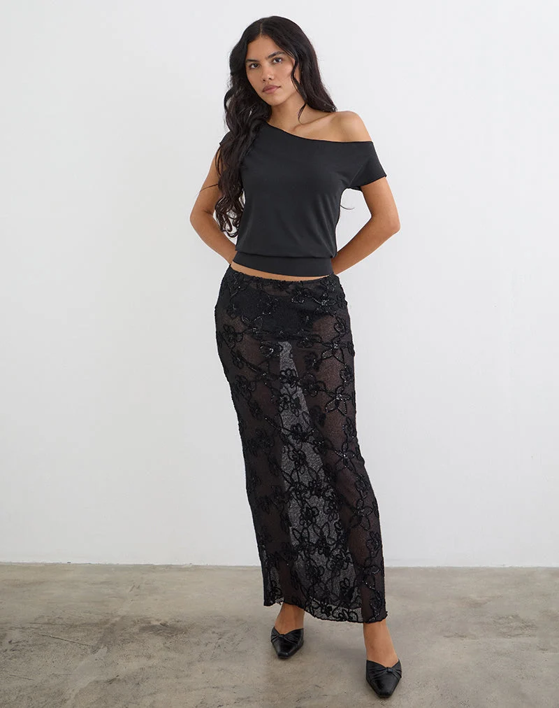 Alphia Maxi-Rock aus Pailletten-Strick, schwarz
