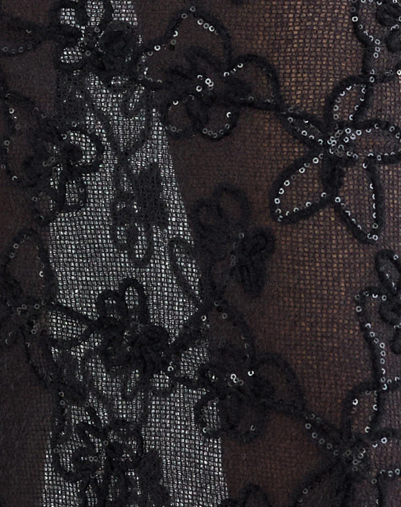 Alphia Maxi-Rock aus Pailletten-Strick, schwarz