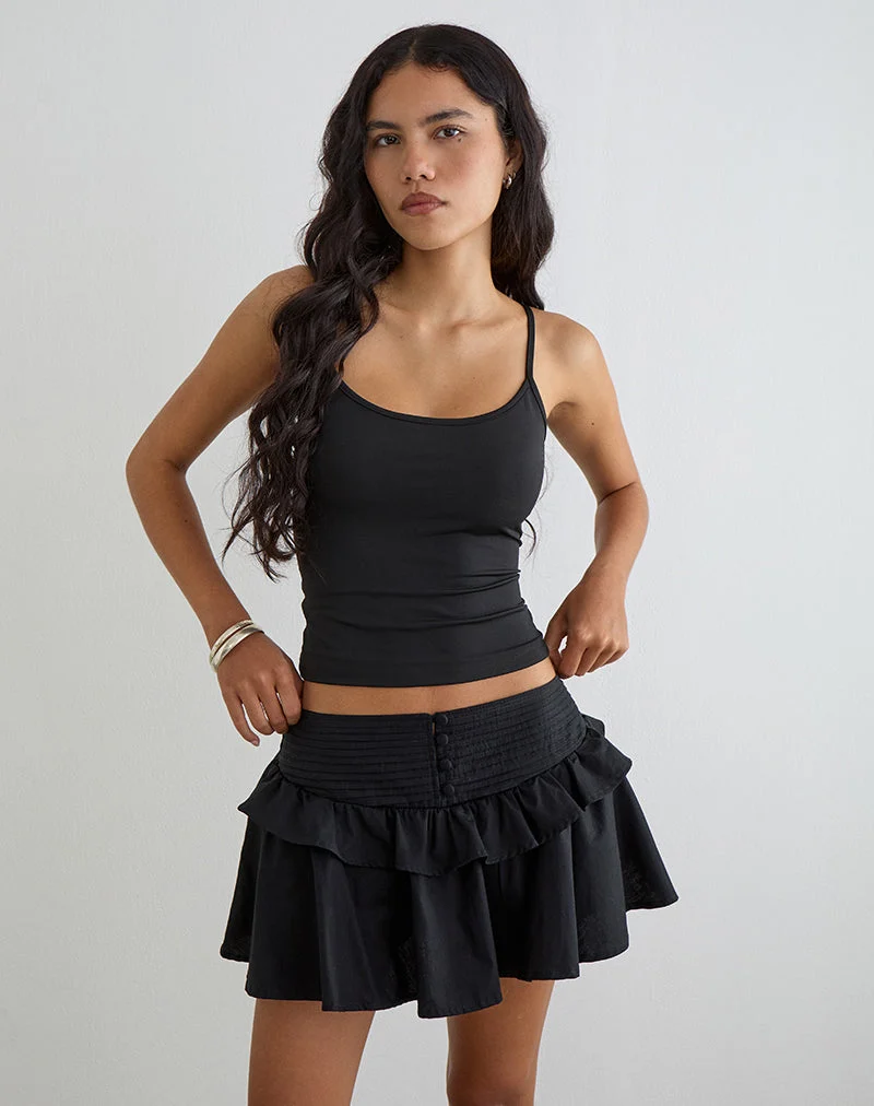 Alna V-Taillen-Skort mit Rüschen aus Popeline, schwarz