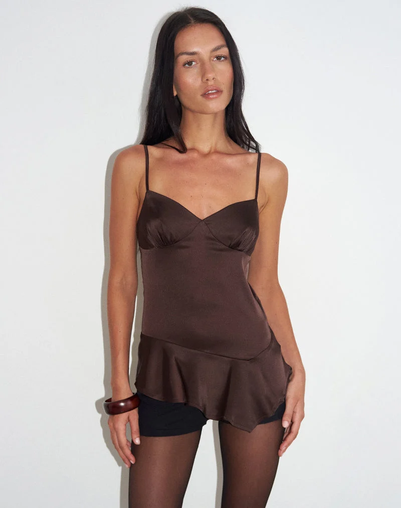 Turuti Cami Top aus Satin in Dunkelbraun
