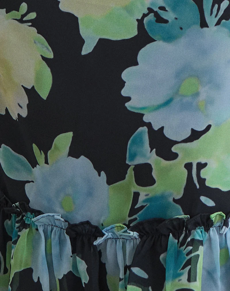 Tarla Midirock aus schwarzem Chiffon mit Kristallblumenprint
