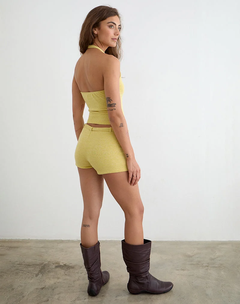 Sera Micro Short in Gelb mit Schimmer-Strickmuster
