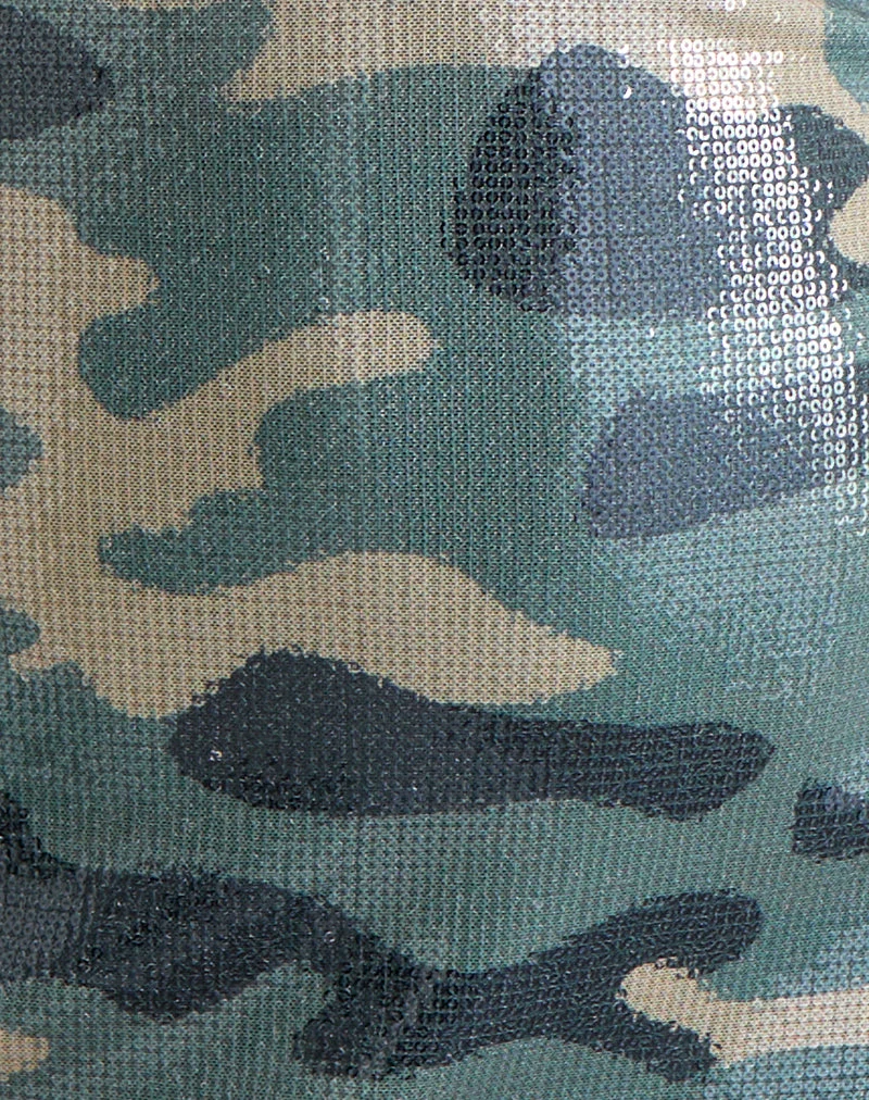Hepasi Halter-Minikleid in Khaki-Grün mit Camouflage-Paillettenmuster