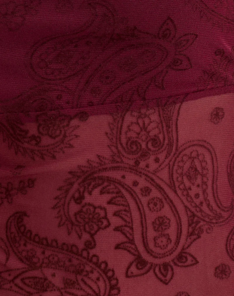 Nafre Top in Flock Compact Paisley Weinrot