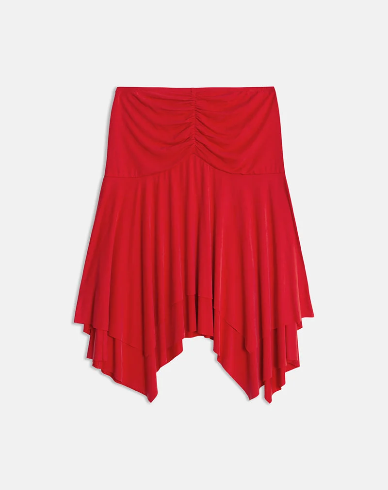 Samaria Gathered Midi Rock in Cupro Rot