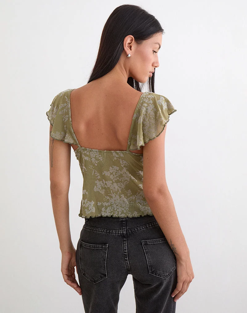 Karaji Top in Moosblüte Olive