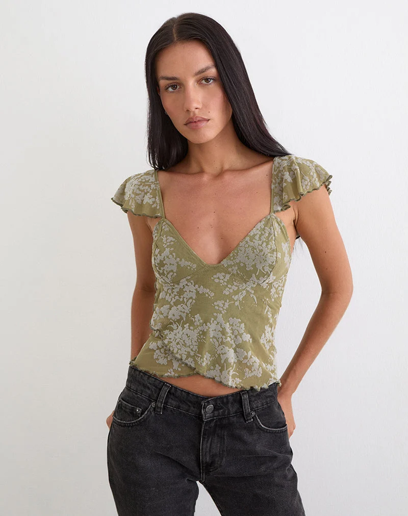 Karaji Top in Moosblüte Olive