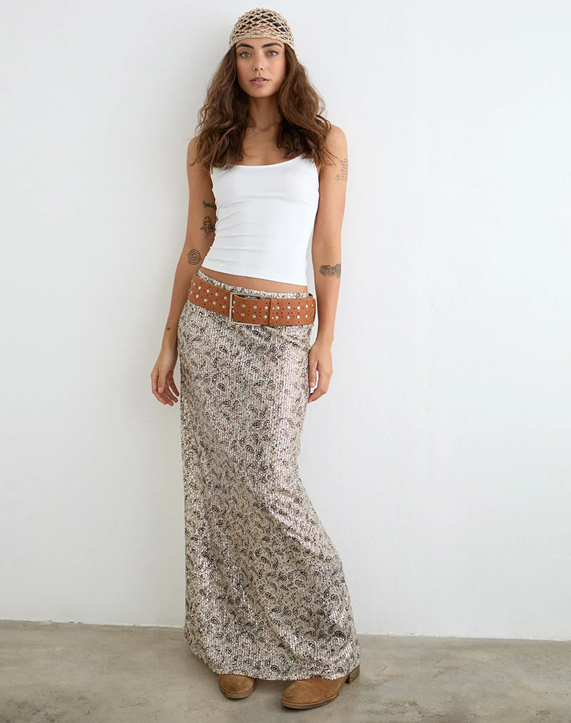 Vanessa-Maxirock mit Paisley-Muster und goldenen Pailletten