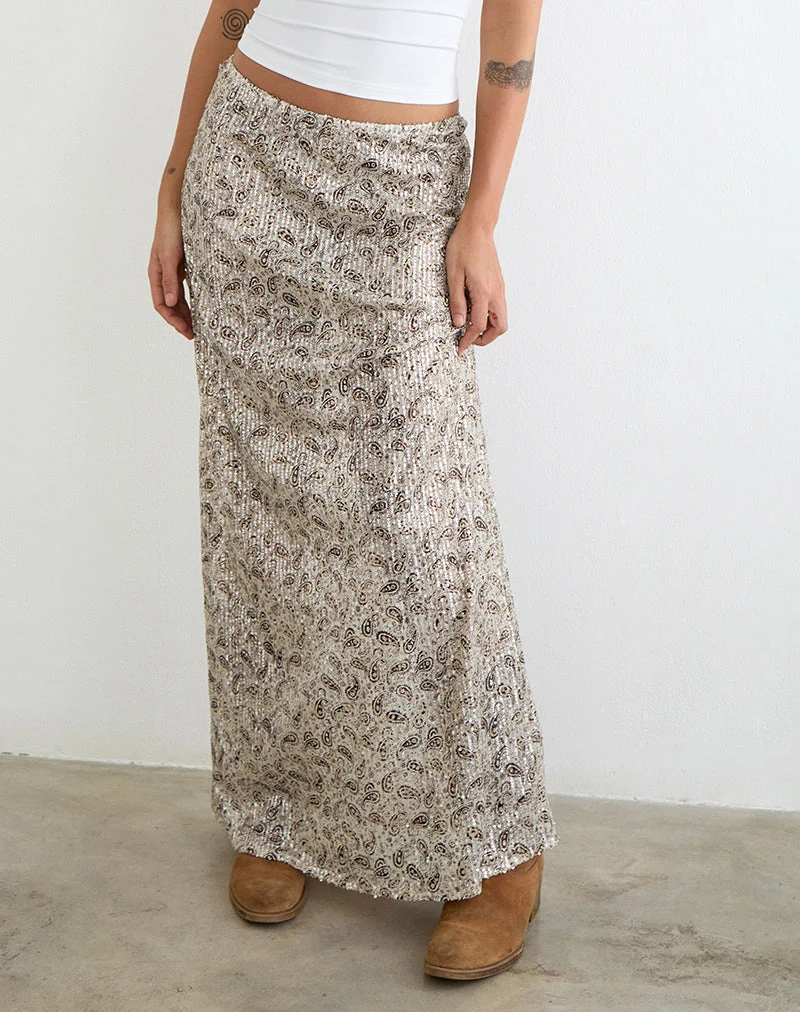 Vanessa-Maxirock mit Paisley-Muster und goldenen Pailletten