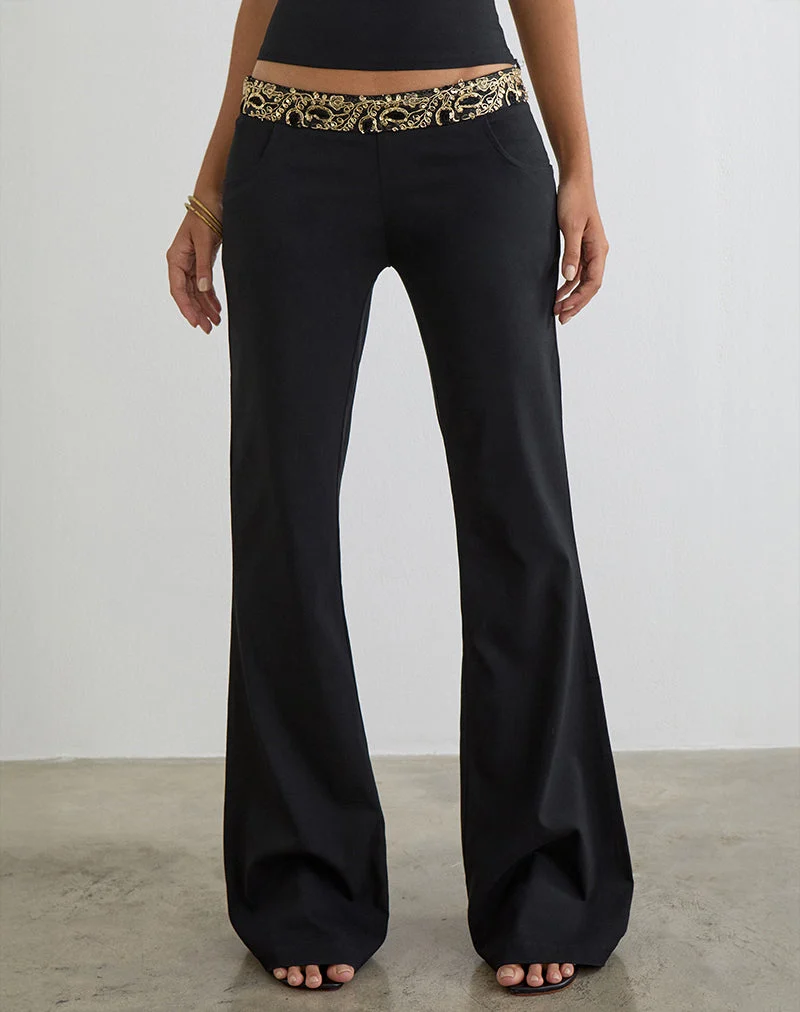 Rosimo Flare-Hose in Schwarz mit bestickter Paillettenborte