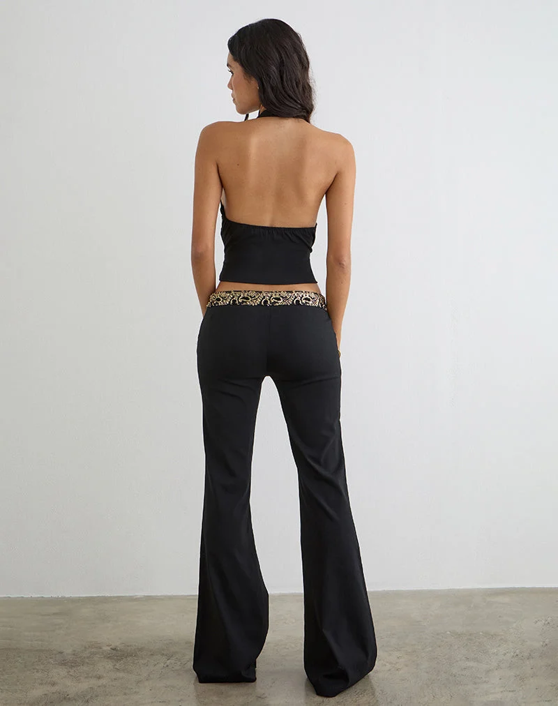 Rosimo Flare-Hose in Schwarz mit bestickter Paillettenborte