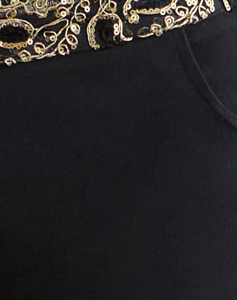 Rosimo Flare-Hose in Schwarz mit bestickter Paillettenborte