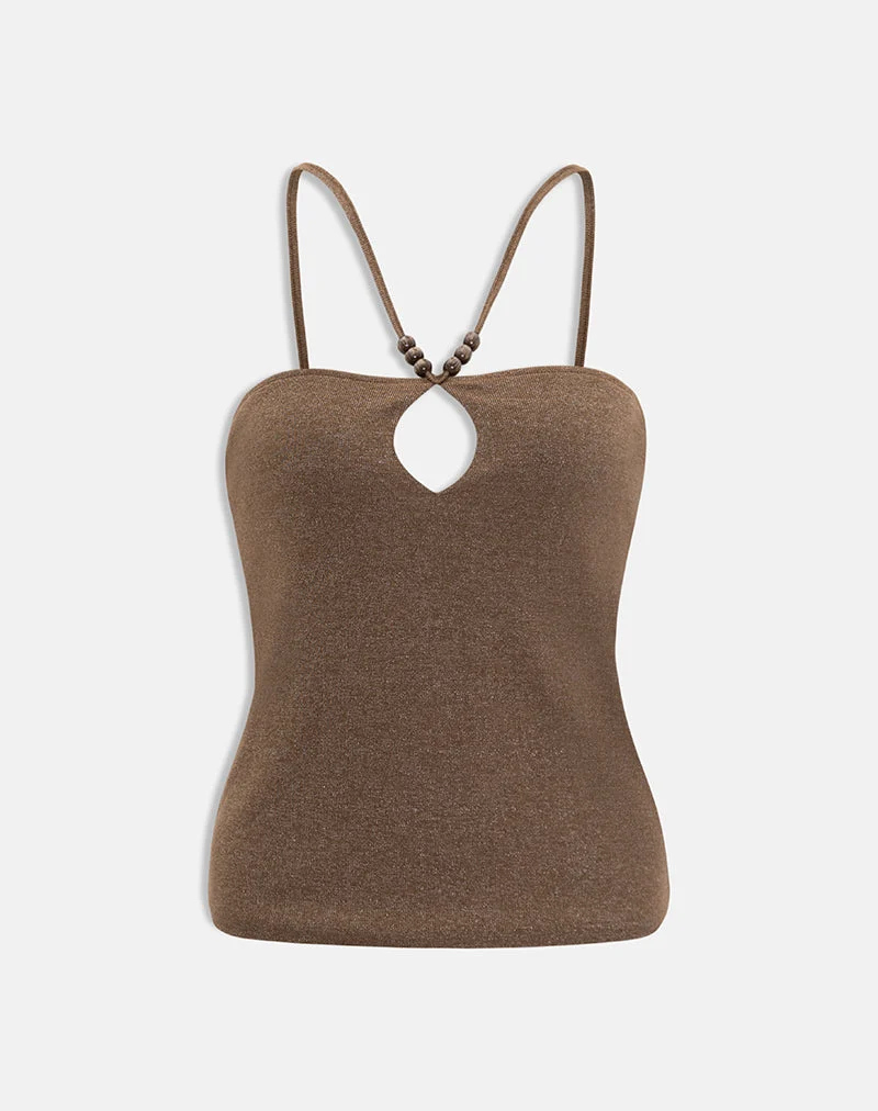 Satuna Top mit Perlen aus schimmerndem Strick, braun