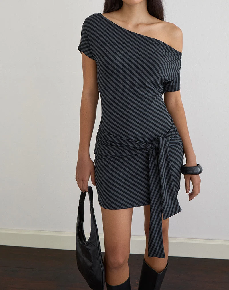 Genya Minikleid mit schrägen Streifen in Ocean Storm