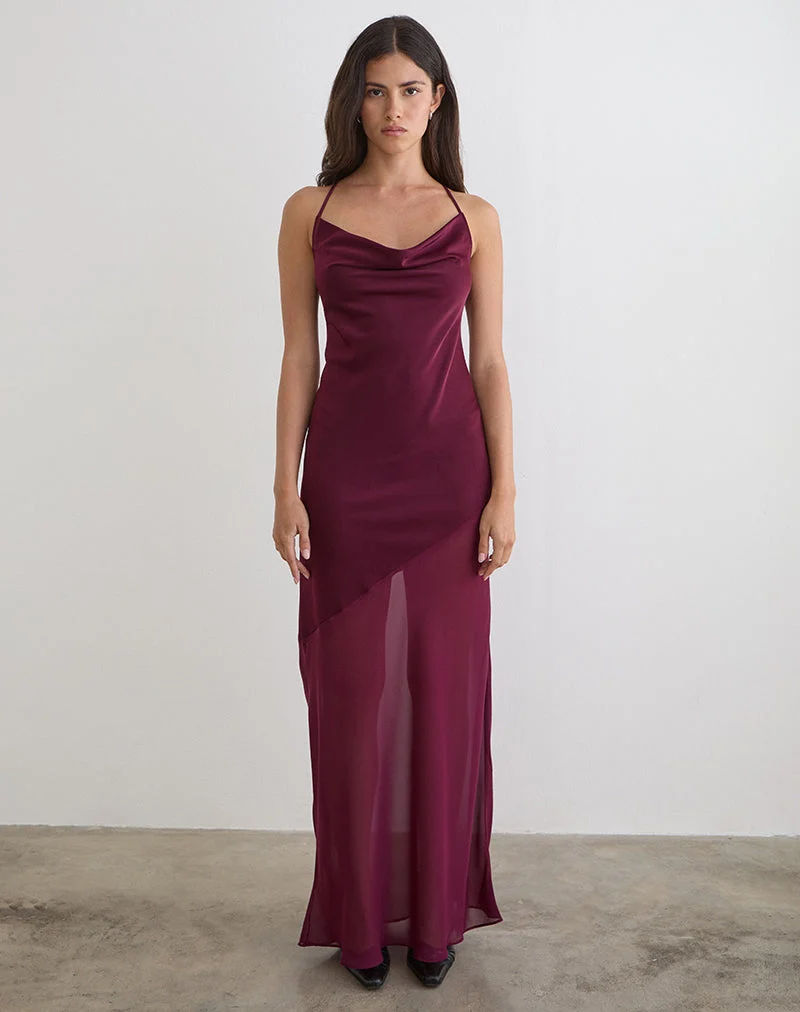 Eshara Maxikleid aus Chiffon-Satin in Burgunderrot