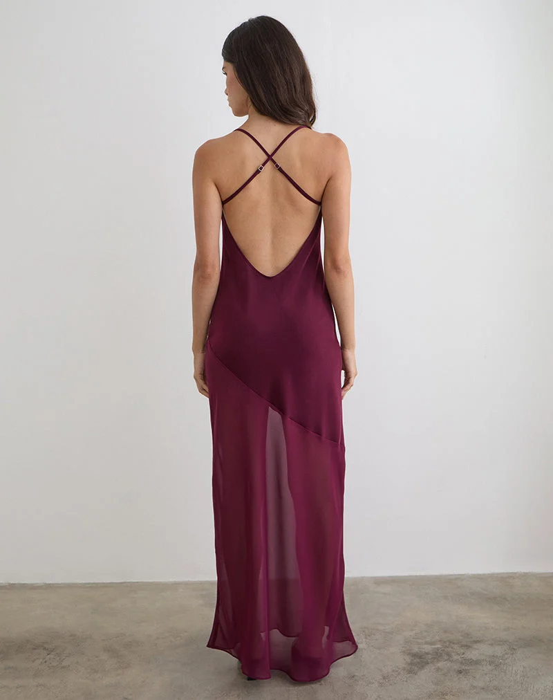 Eshara Maxikleid aus Chiffon-Satin in Burgunderrot