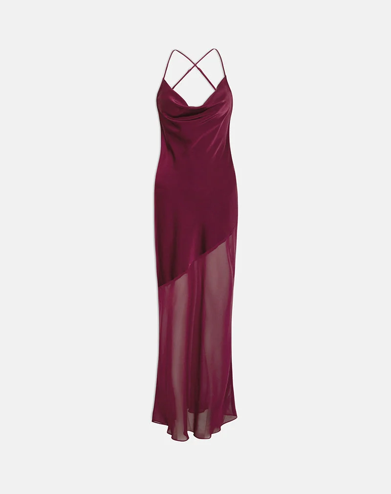 Eshara Maxikleid aus Chiffon-Satin in Burgunderrot