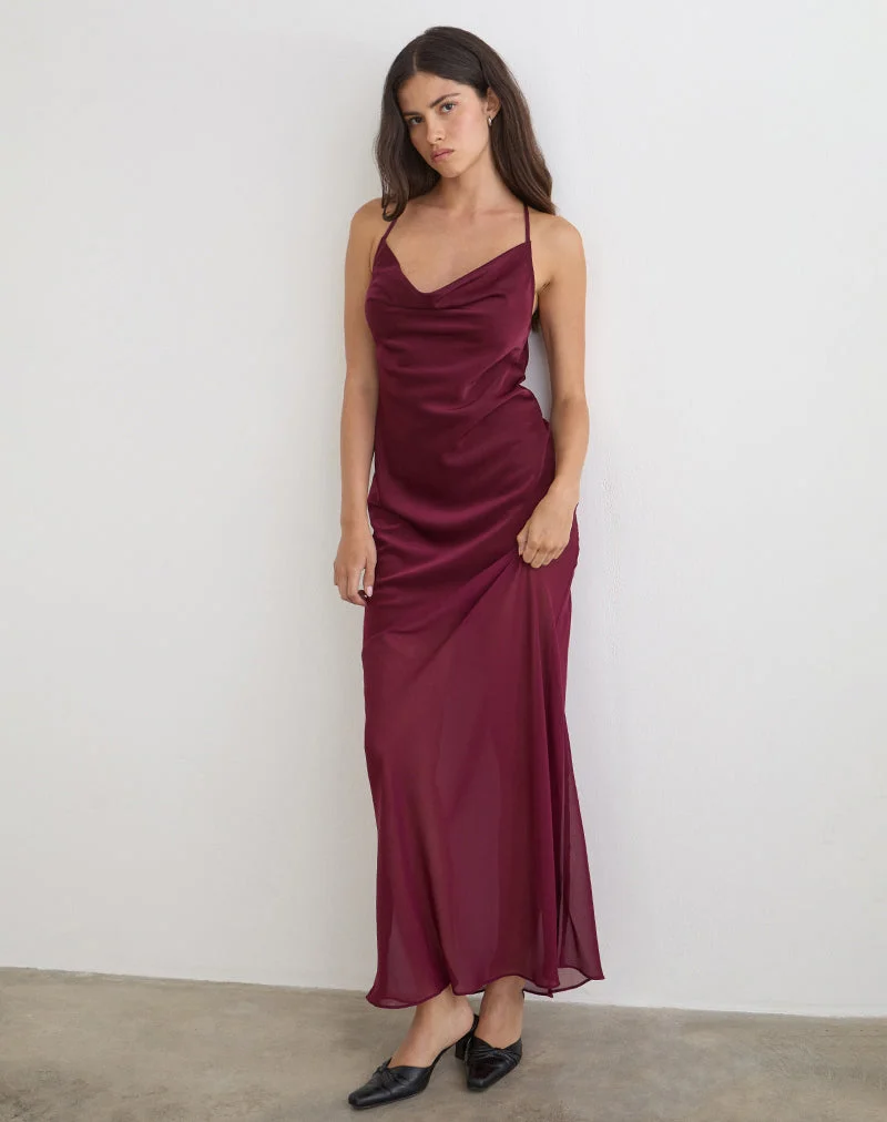 Eshara Maxikleid aus Chiffon-Satin in Burgunderrot