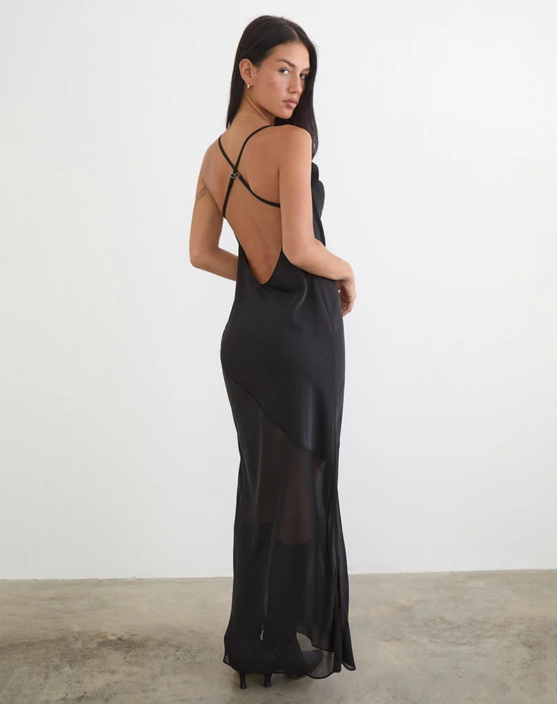 Eshara Maxikleid aus Chiffon-Satin in Schwarz