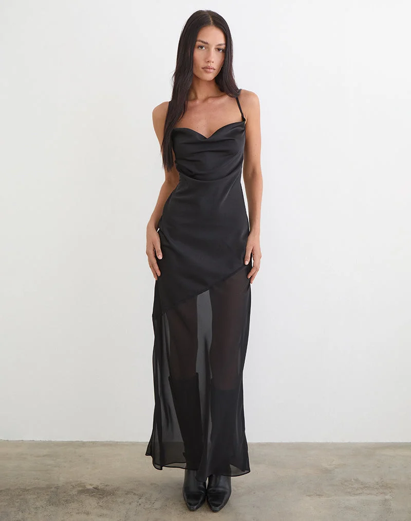 Eshara Maxikleid aus Chiffon-Satin in Schwarz
