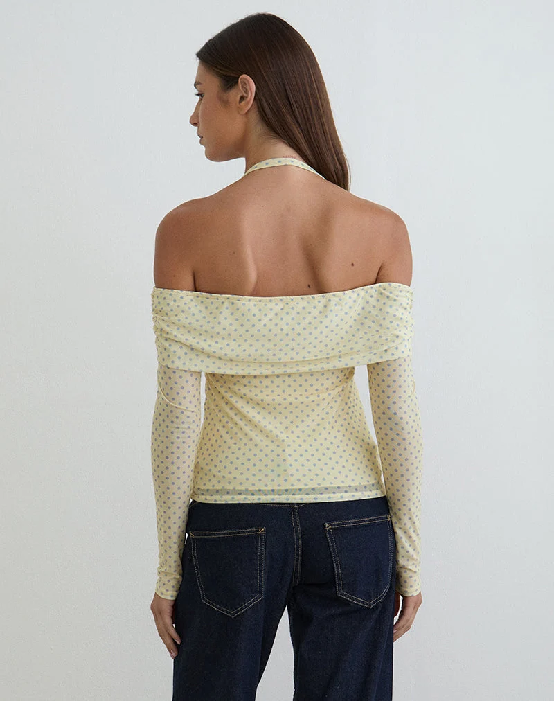 Nunik Neckholder-Top in Gelb mit kompakten grauen Punkten