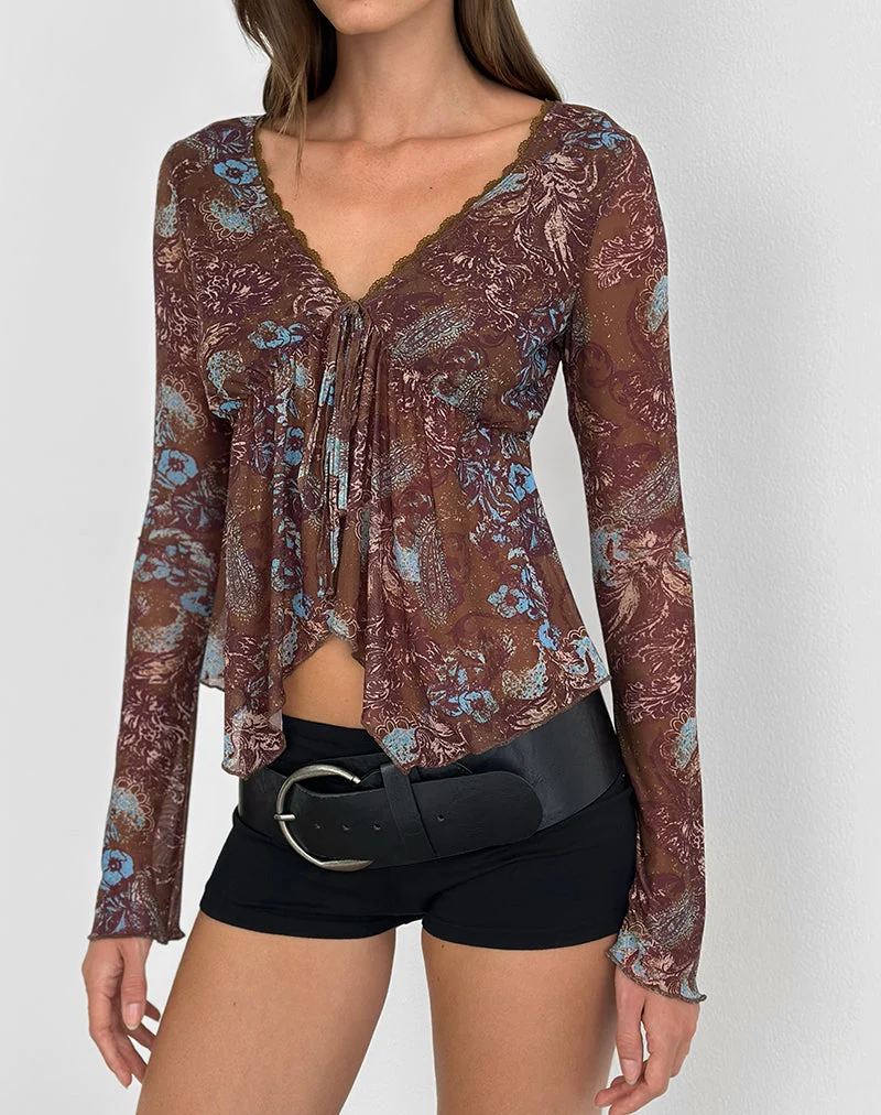 Concetta Langarm-Oberteil in „Feathery Paisley Brown“