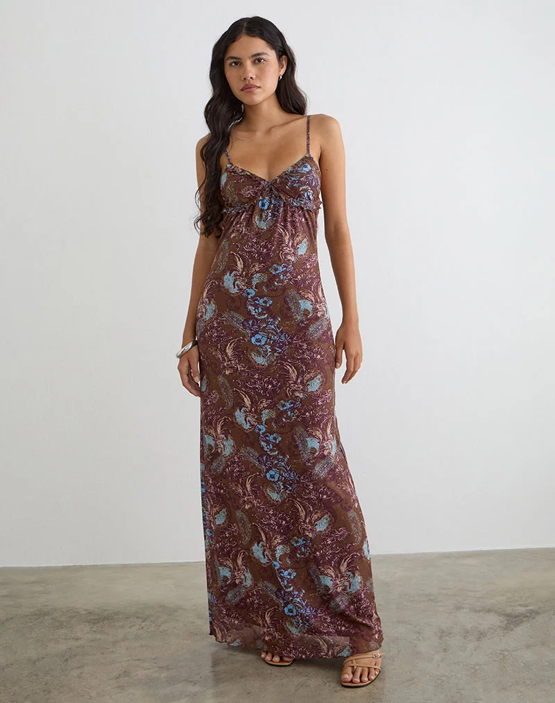 Alnaka-Maxikleid in „Feathery Paisley Brown“