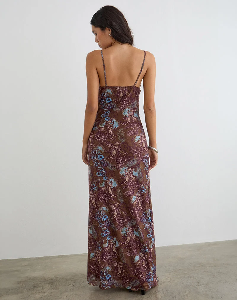 Alnaka-Maxikleid in „Feathery Paisley Brown“