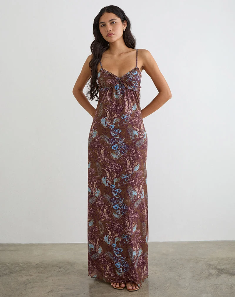 Alnaka-Maxikleid in „Feathery Paisley Brown“