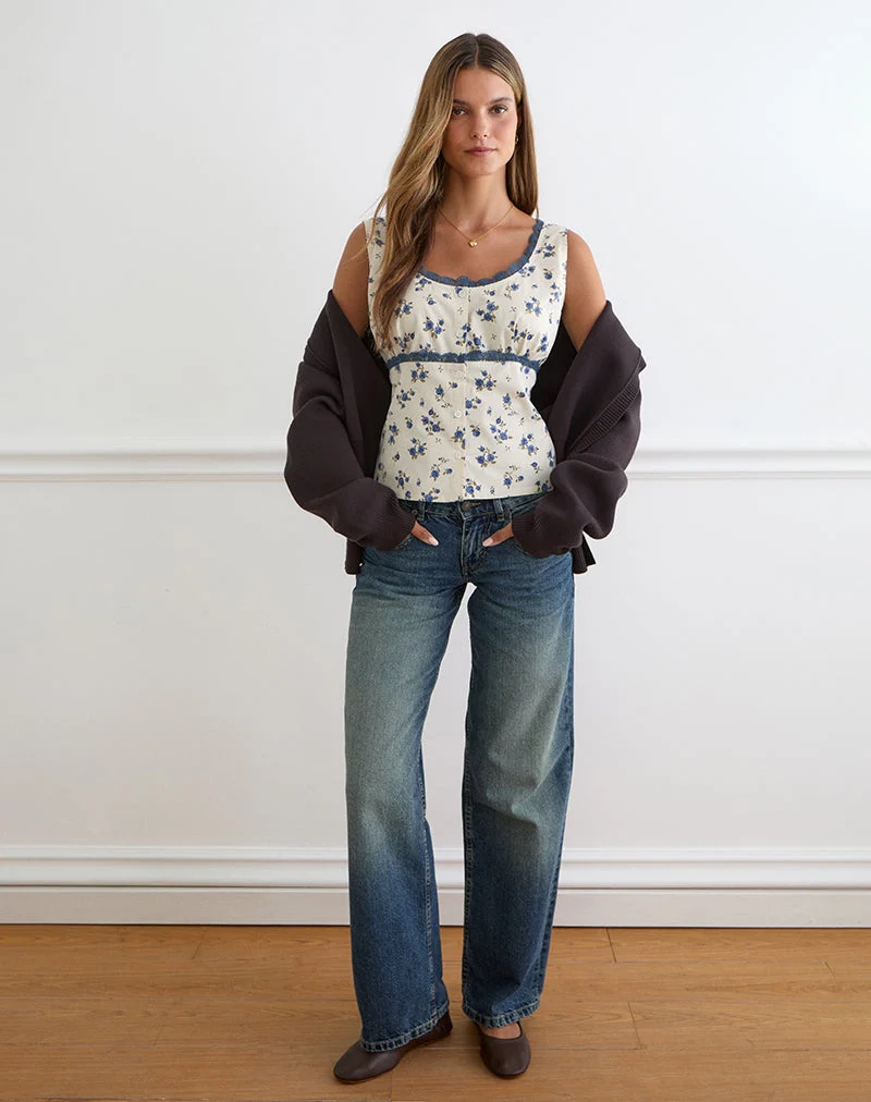 Gronini-Top „Ditsy Leaf Rose“ in Marineblau