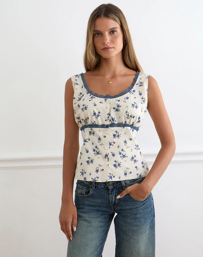Gronini-Top „Ditsy Leaf Rose“ in Marineblau