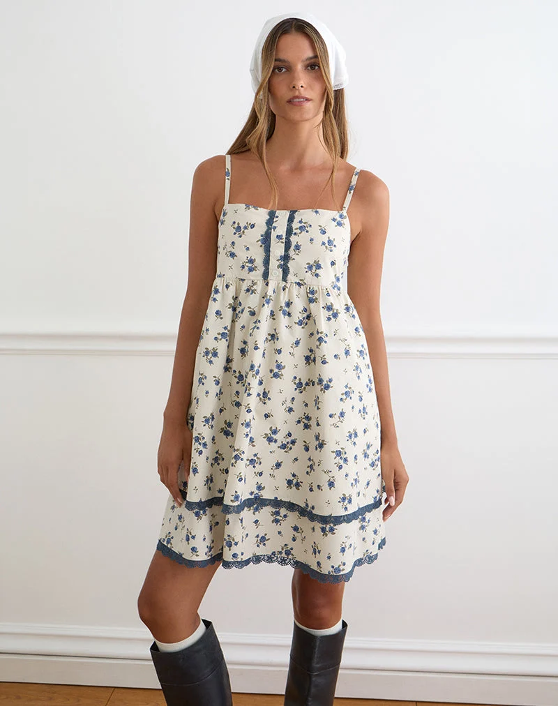 Gal-Minikleid in „Ditsy Leaf Rose Navy“