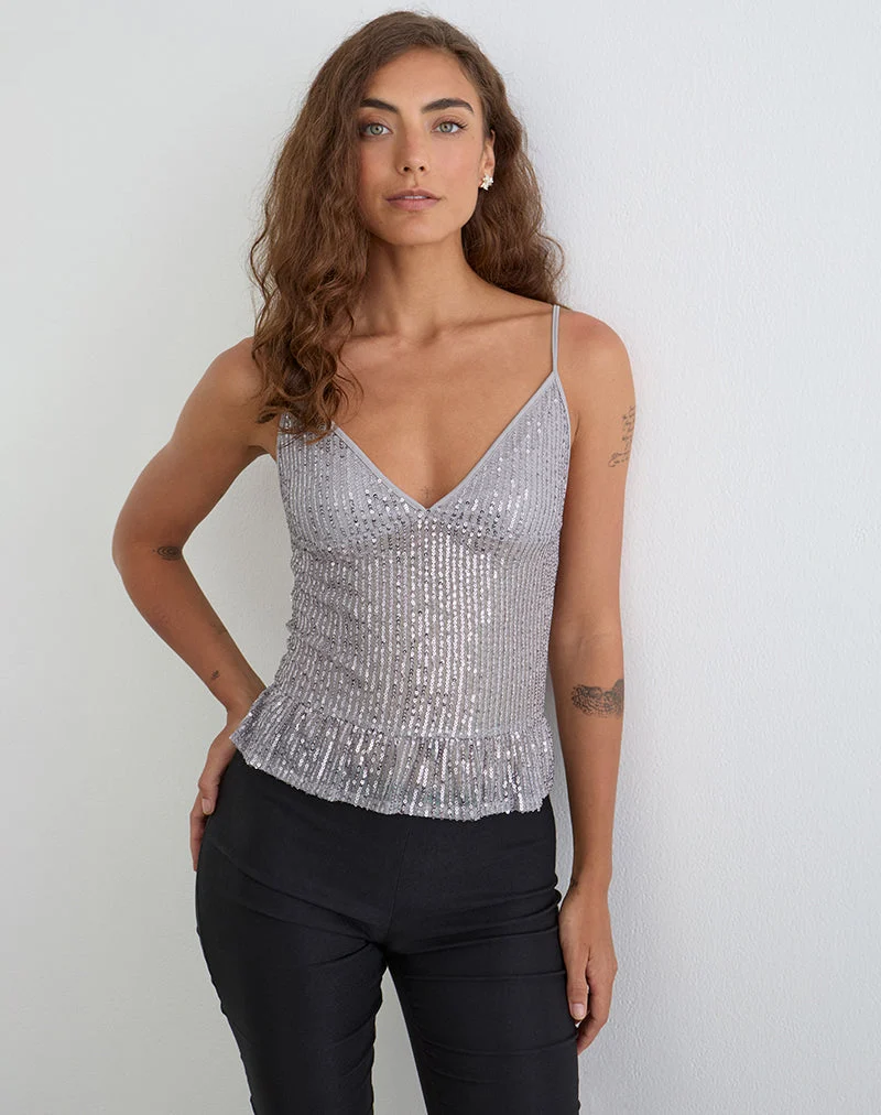 Karka Cami Top in Drapé Sequin Grey