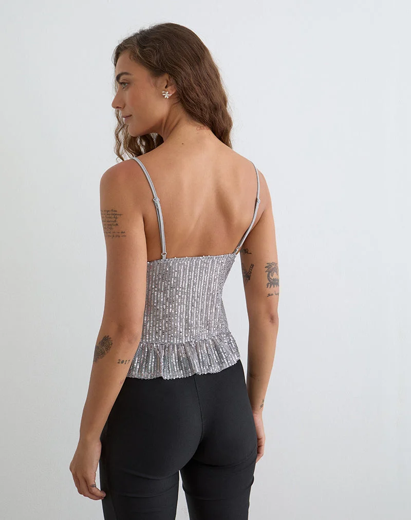 Karka Cami Top in Drapé Sequin Grey